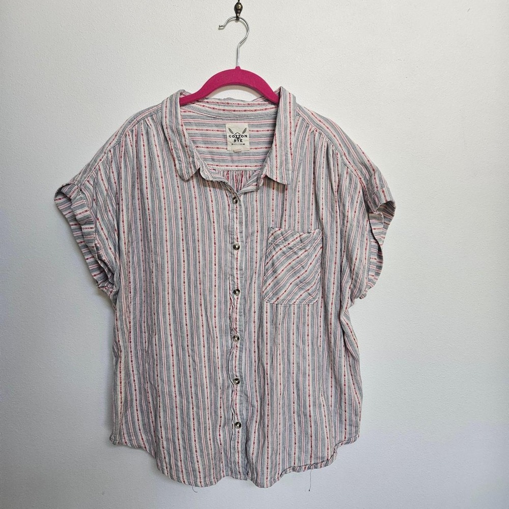 Cotton Rye Outfitters Short Sleeve Western Stripe Shirt Blouse Women's XXL